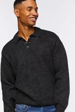 Forever 21 Forever 21 Collared Drop Sleeve Sweater Black. 2