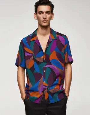 Geometric-print bowling shirt