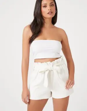 Forever 21 Tie Waist Paperbag Shorts Ivory