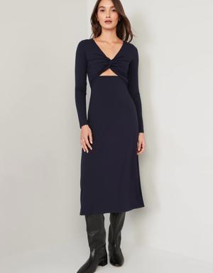 Fit & Flare Twist-Front Cutout Midi Dress for Women blue