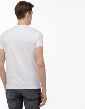 Erkek Slim Fit Bisiklet Yaka Beyaz T-Shirt