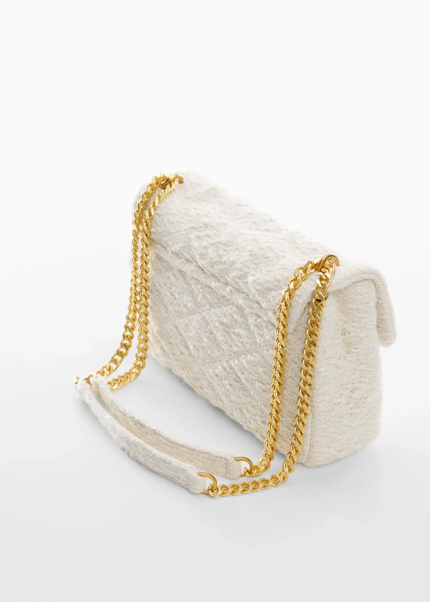 Mango Textured chain bag. a white purse with a gold chain handle. 