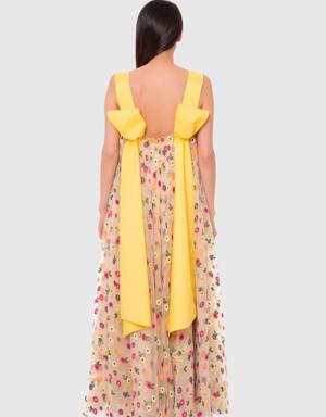 Yellow Belted, Floral Dress