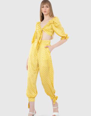 High Waist Tie-Up Casual Yellow Trousers