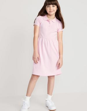 School Uniform Fit & Flare Pique Polo Dress for Girls pink