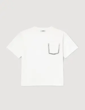 Cropped T-shirt with rhinestones