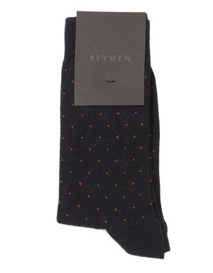 Turuncu Lacivert Puantiyeli Kadın Soket Çorap
