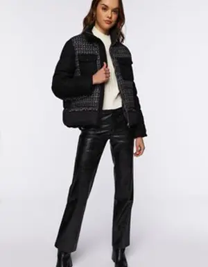 Forever 21 Tweed Puffer Jacket Black/Cream