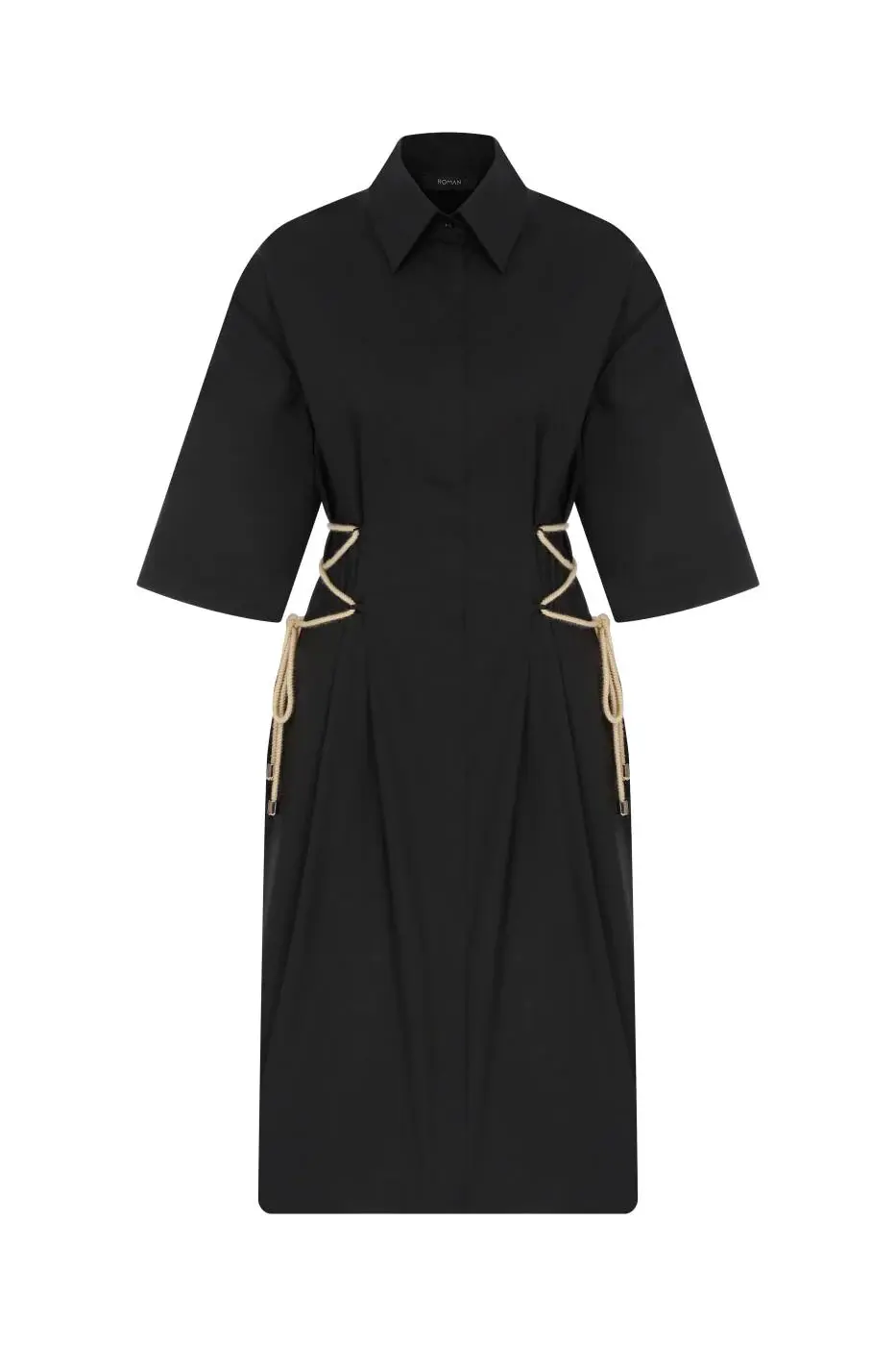 Roman Criss Cross Side Black Shirt Dress - 2 / Black. 1