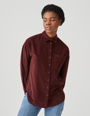 Kadın Relaxed Fit Bordo Gömlek