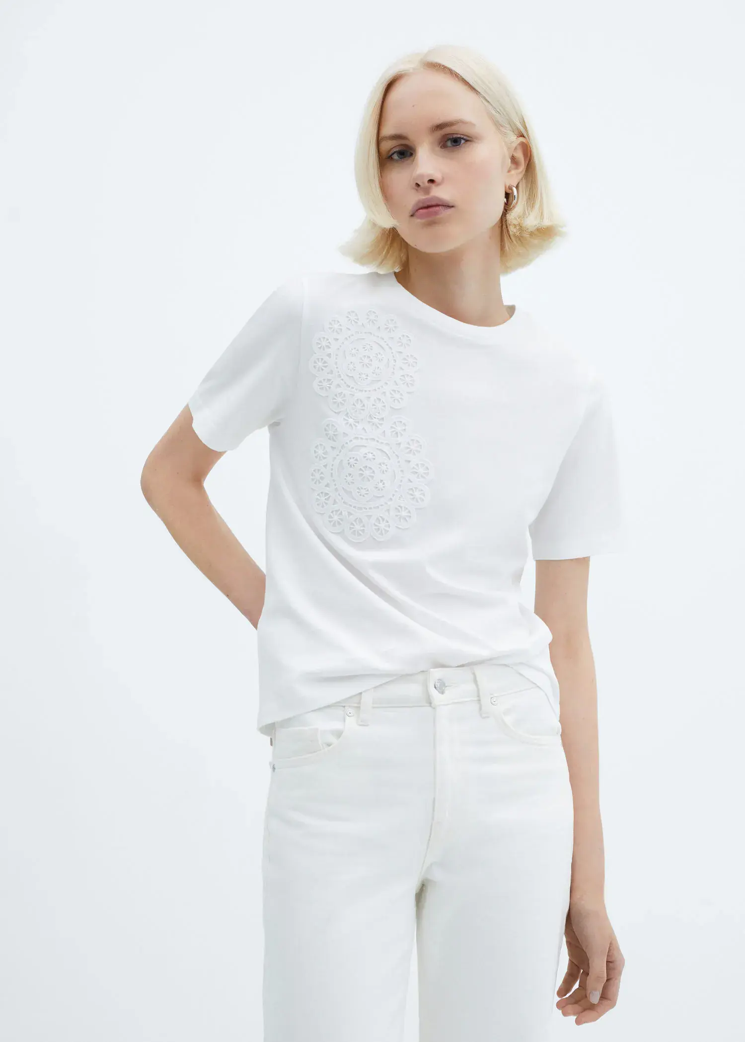 Mango Embroidered cotton T-shirt. 1