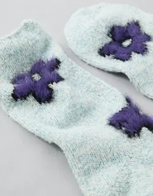 Fuzzy Flower Crew Sock