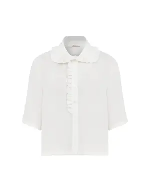 Frill Detailed Baby Collar Cream Women's Shirt - 4 / Ecru
