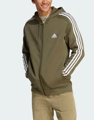 Adidas Felpa con cappuccio Essentials Fleece 3-Stripes Full-Zip