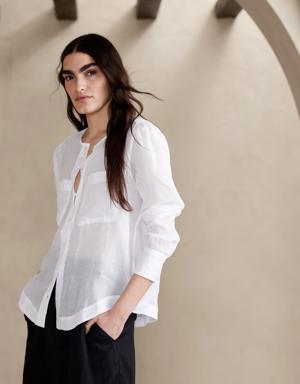 Banana Republic Petite Ramie Utility Shirt white