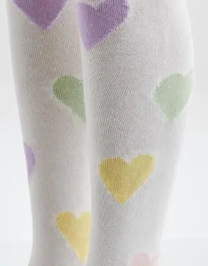 Kalp Desenli Çocuk Külotlu Çorap Beyaz