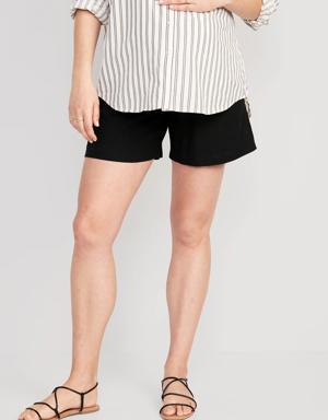 Maternity Full-Panel Linen-Blend Tailored Shorts -- 6-inch inseam black