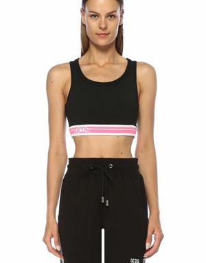 Siyah Pembe Logo Bantlı Spor Sütyeni