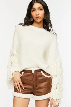 Forever 21 Forever 21 Faux Shearling Trim Shorts Cocoa/Vanilla. 2