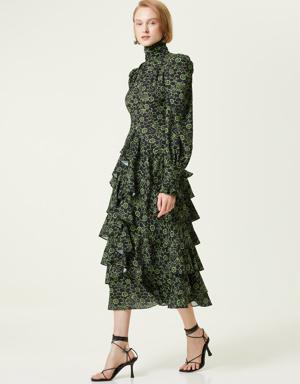 Allia Yeşil Desenli Midi Elbise