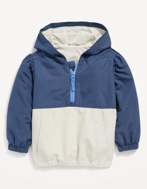 Hooded 1/4-Zip Color-Block Pullover Windbreaker Jacket for Toddler Girls blue