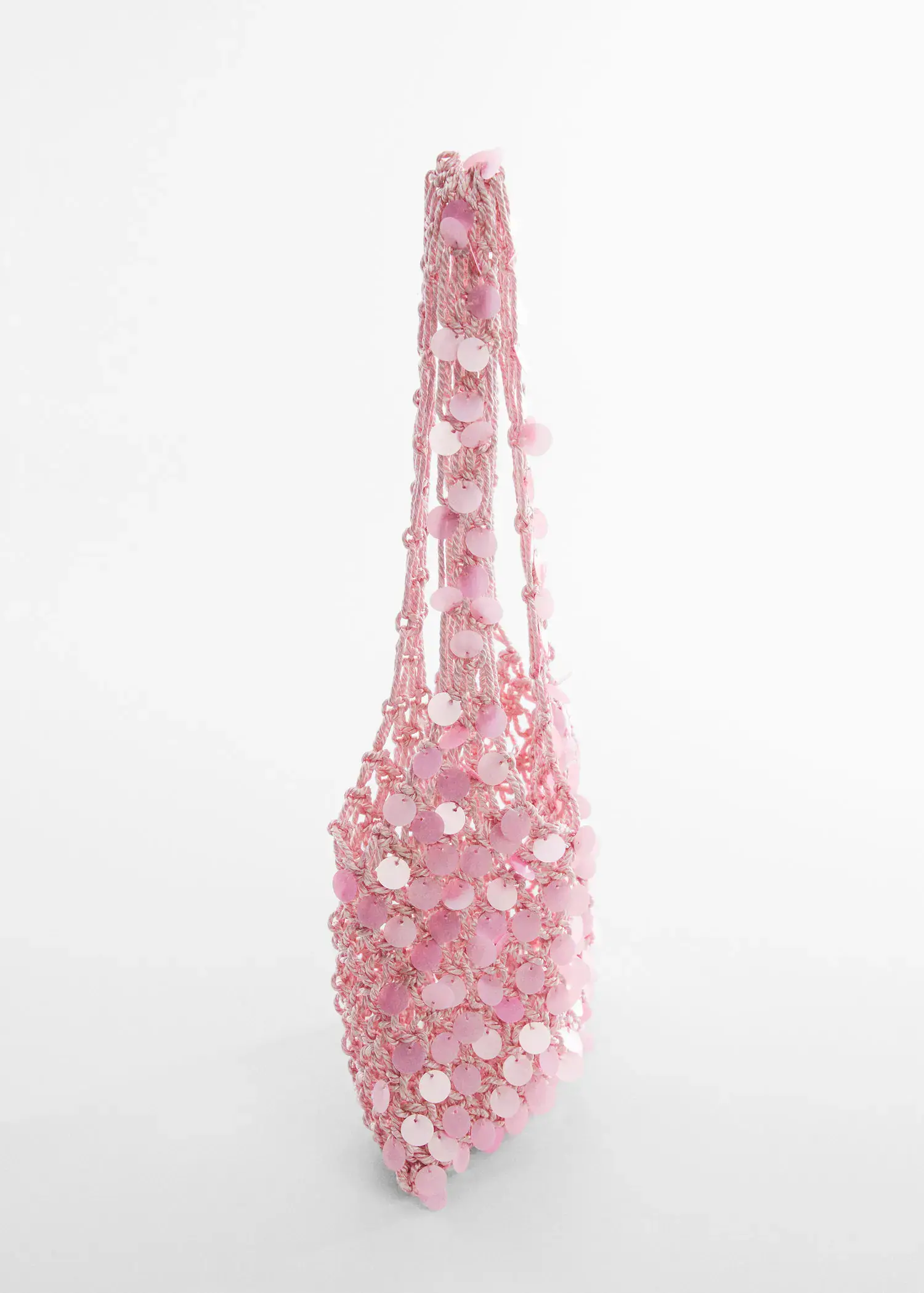 Mango Sequined net bag. a pink purse with a bunch of pink beads 