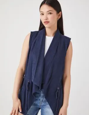 Forever 21 Chambray Open Front Vest Navy