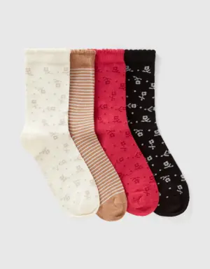set of striped and floral jacquard socks