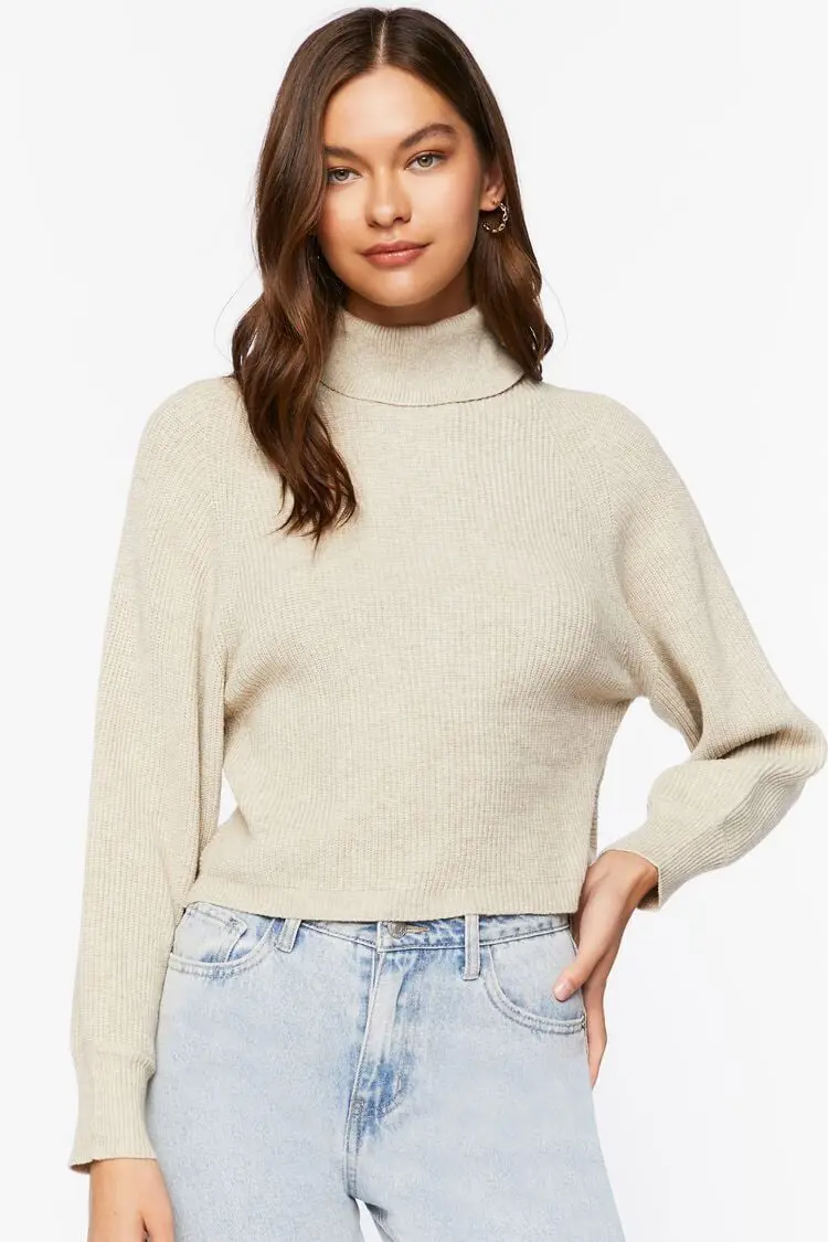 Forever 21 Forever 21 Tulip Hem Turtleneck Sweater Oatmeal. 1