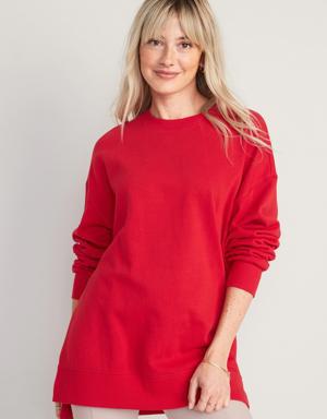 Oversized Boyfriend Garment-Dyed Tunic Sweatshirt for Women red