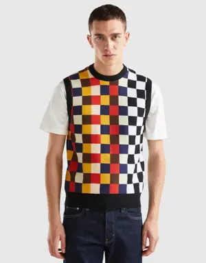checkered vest in 100% cotton