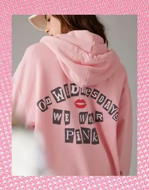 x Mean Girls Oversized Zip-Up Pink Hoodie