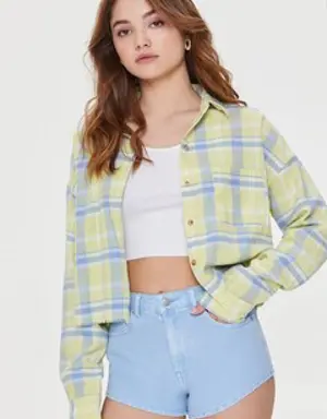 Forever 21 Frayed Plaid Shirt Light Yellow/Multi