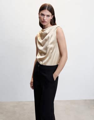 Satin blouse with draped neck 