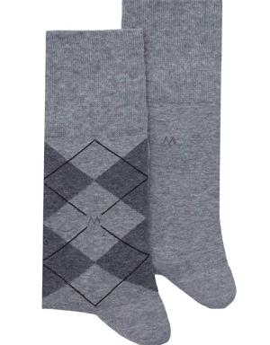 Baklava Desenli Açık Gri Pamuk İkili Çorap Seti