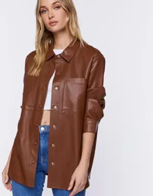 Forever 21 Faux Leather Drop Sleeve Shacket Brown