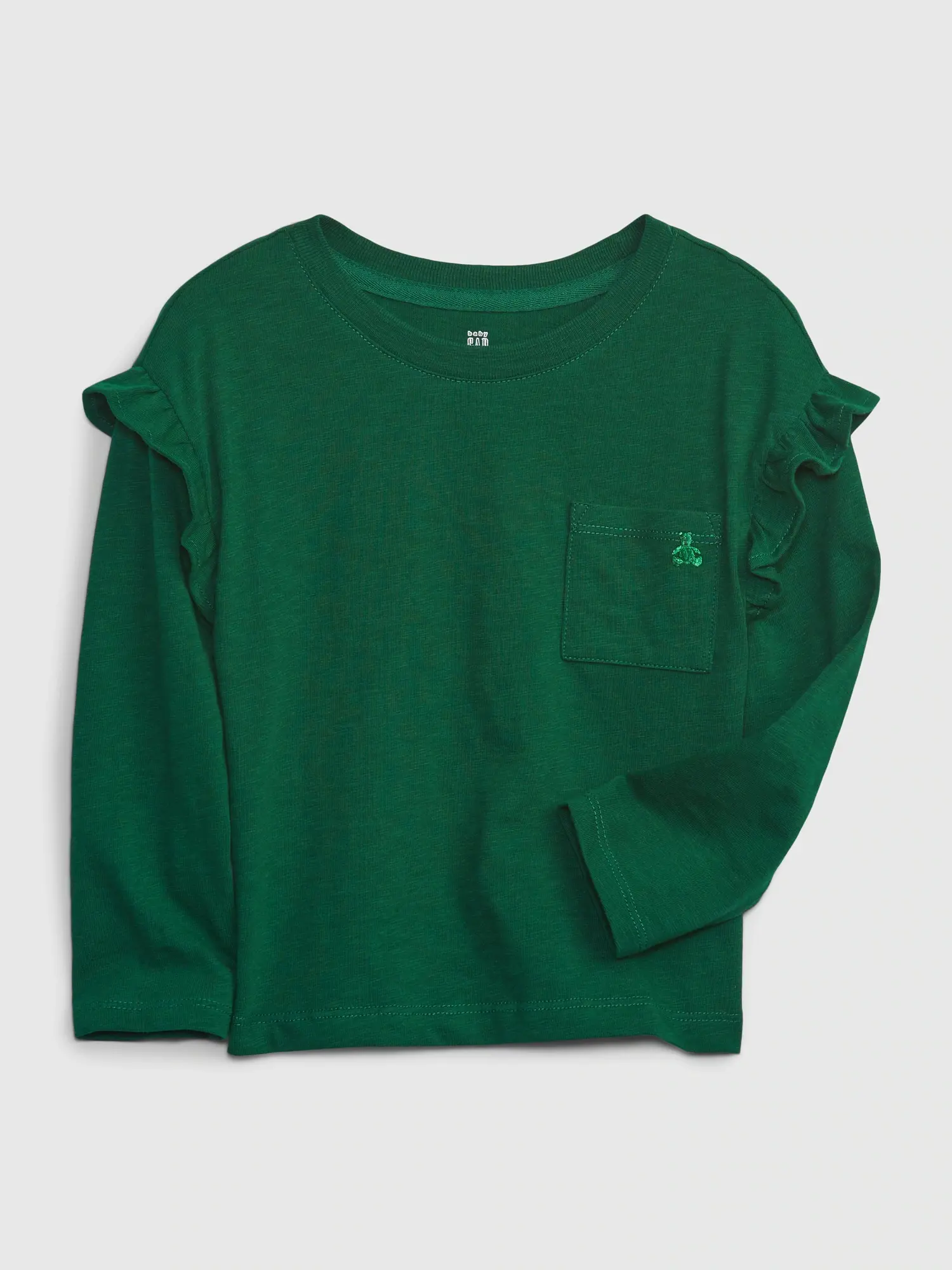 Gap Toddler Organic Ruffle Pocket T-Shirt green. 1