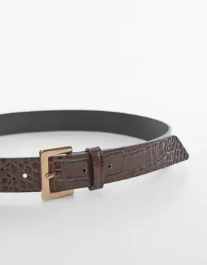 Croc-effect leather belt
