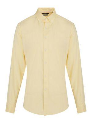 Sarı Slim Fit Düz 100% Pamuk Uzun Kol Gömlek