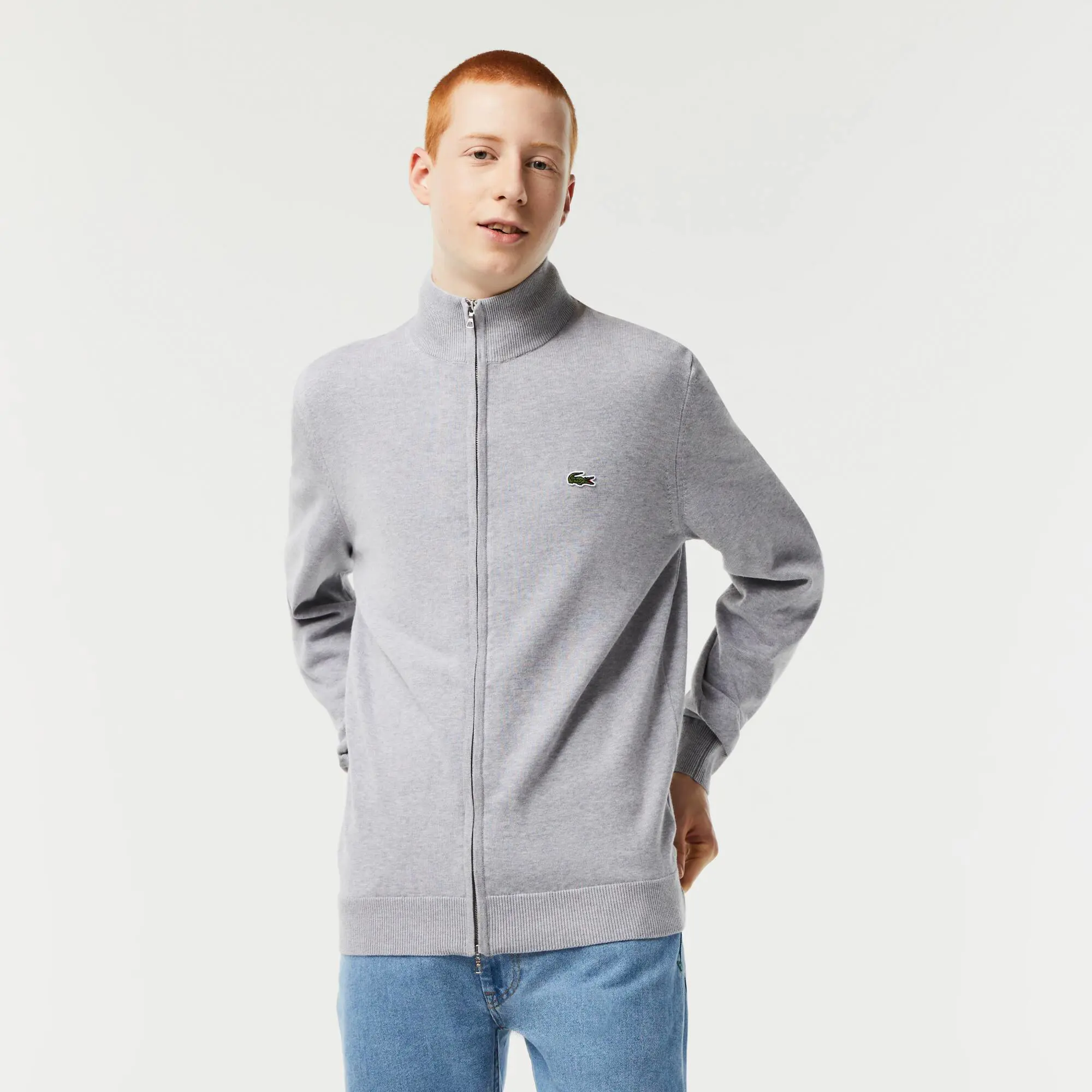 Lacoste Men's Stand-up Collar Organic Cotton Zippered Sweater. 1