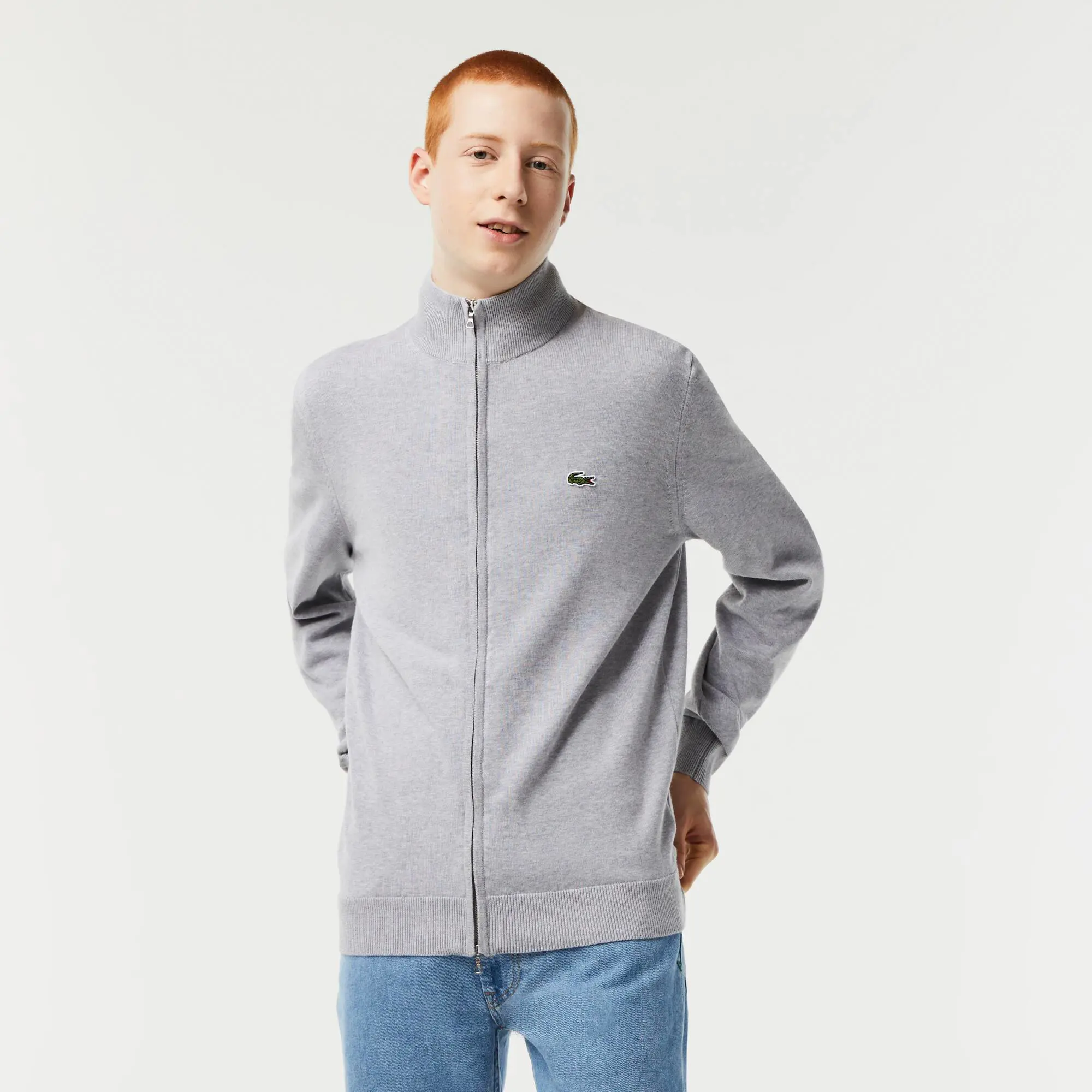 Lacoste Pullover da uomo con zip e collo alto in cotone organico. 1