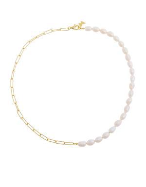 Pearl X Paperclip Chain Necklace white