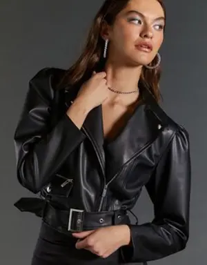 Forever 21 Faux Leather Belted Moto Jacket Black