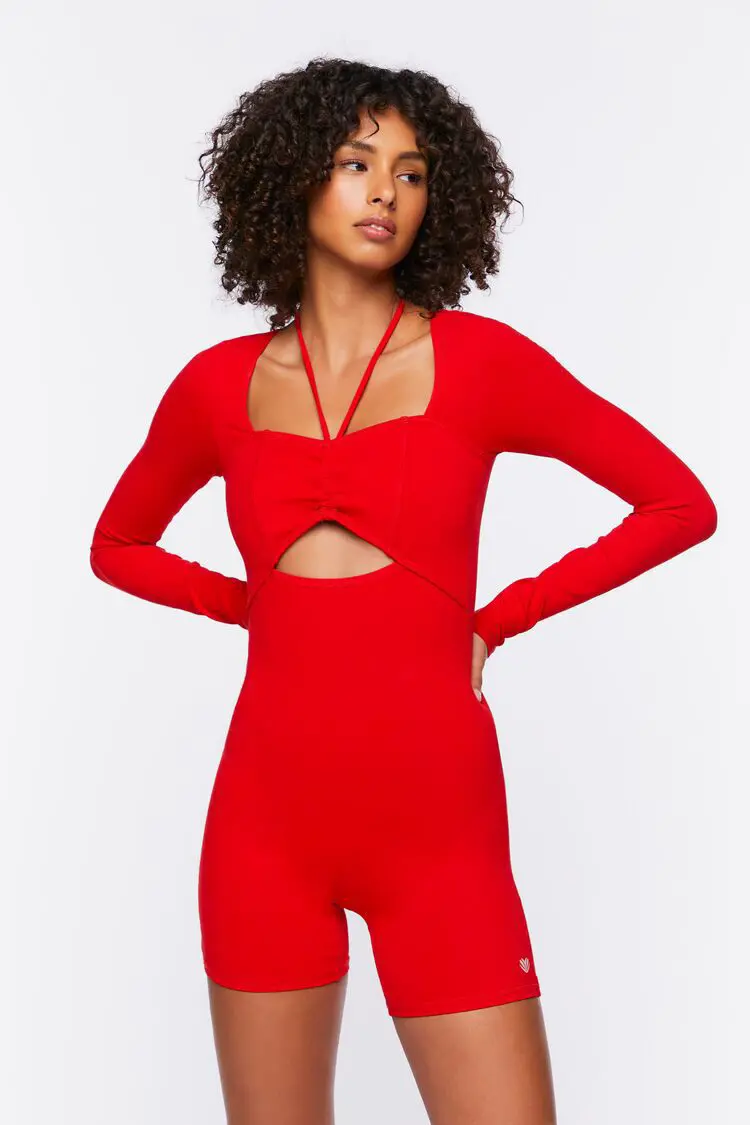 Forever 21 Forever 21 Active Strappy Cutout Romper High Risk Red. 1