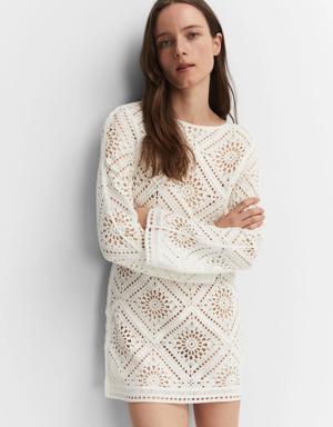 Mango Flared-sleeve openwork dress