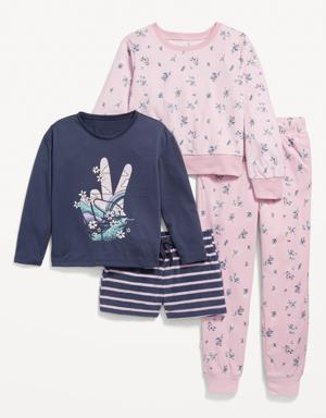 4-Piece Micro Fleece Printed Pajama Set for Girls purple