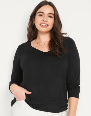 Luxe V-Neck Long-Sleeve T-Shirt for Women black