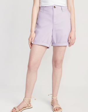 High-Waisted OGC Pull-On Chino Shorts for Women -- 7-inch inseam purple