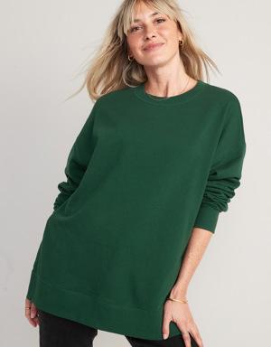 Oversized Boyfriend Garment-Dyed Tunic Sweatshirt for Women green