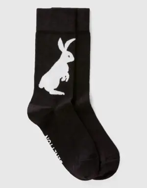 black socks with bunny design